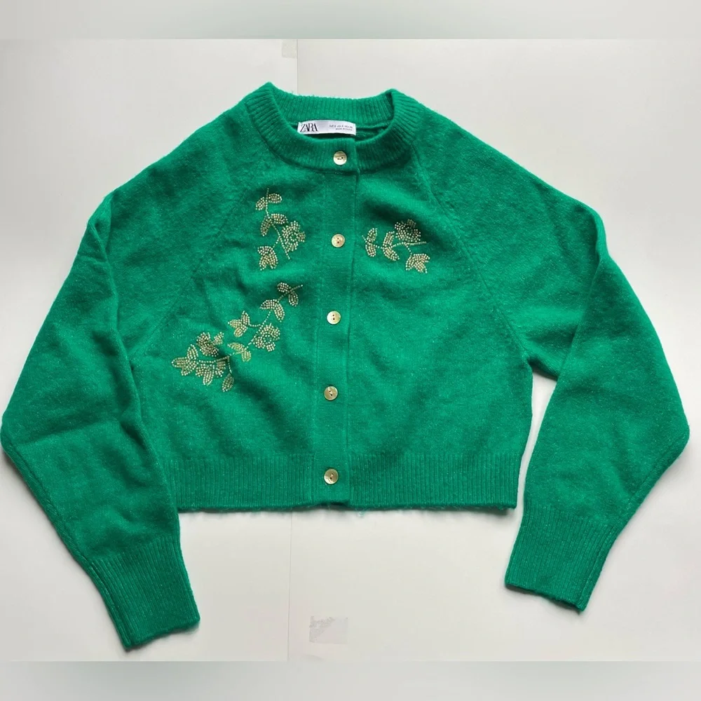 Zara Green Floral Embroidered Cardigan - Picture 4 of 10